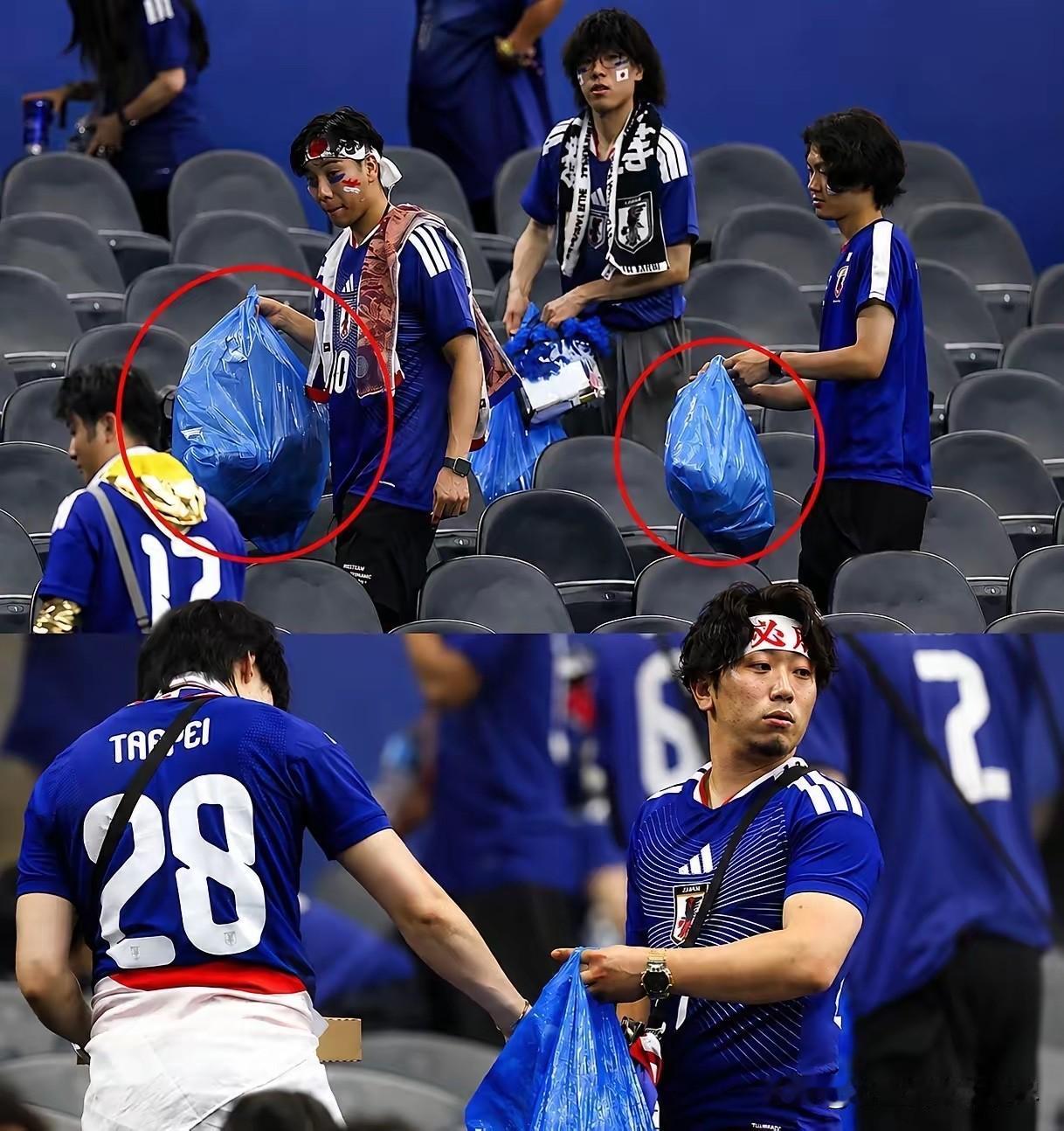 日本球迷又开始在世界杯赛场作秀了，在日本队与荷兰队的比赛结束后，一些日本球迷在日