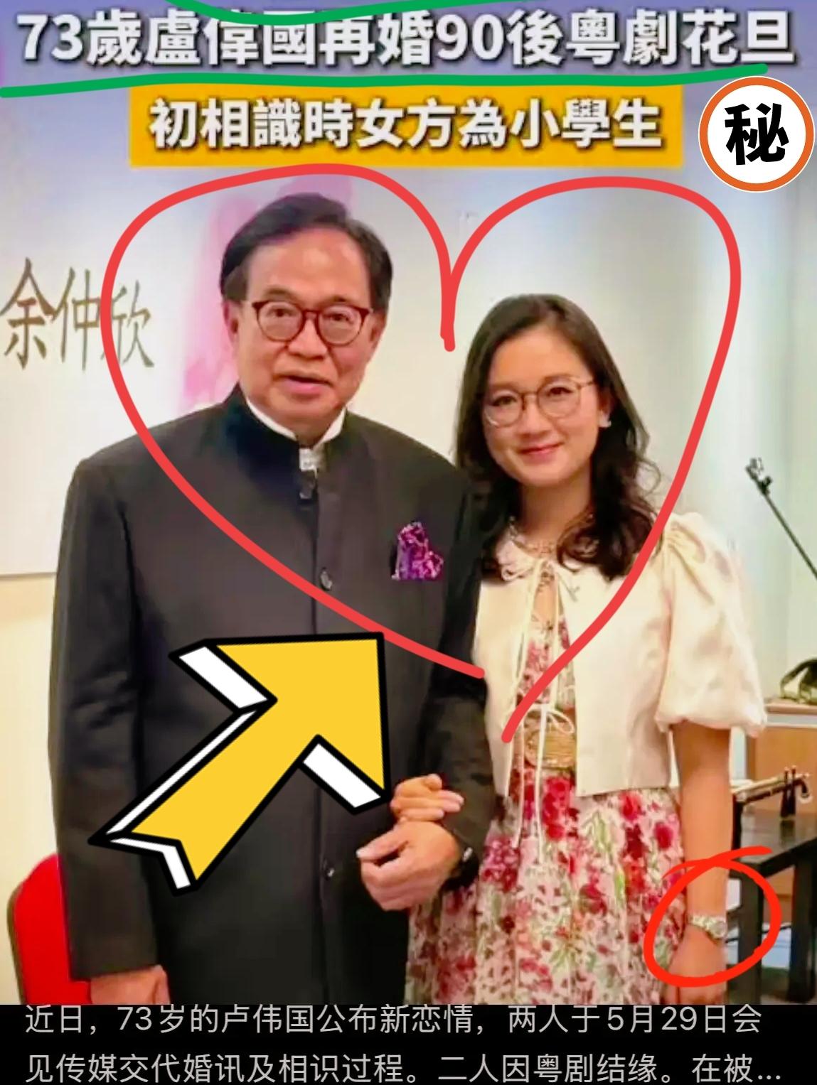 叫了二十年的“卢伯伯”，突然要改口叫“老公”。香港政商大佬卢伟国再婚，新娘是他从