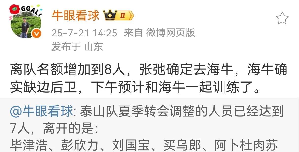 38岁张弛加盟青岛海牛！山东泰山队这波操作确实有点猛，离队名额居然增加到8人
