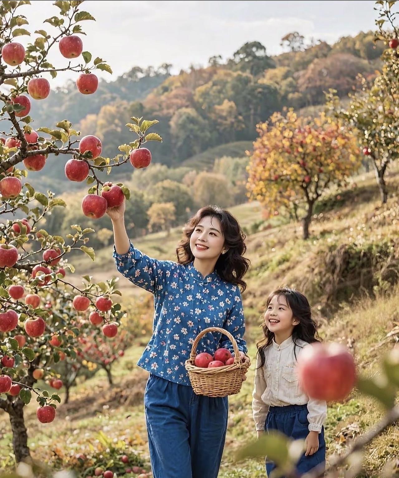 《苹果熟了》苹果枝头红胜火，母女果园采收乐。筐满果香秋意闹，一口脆甜心也