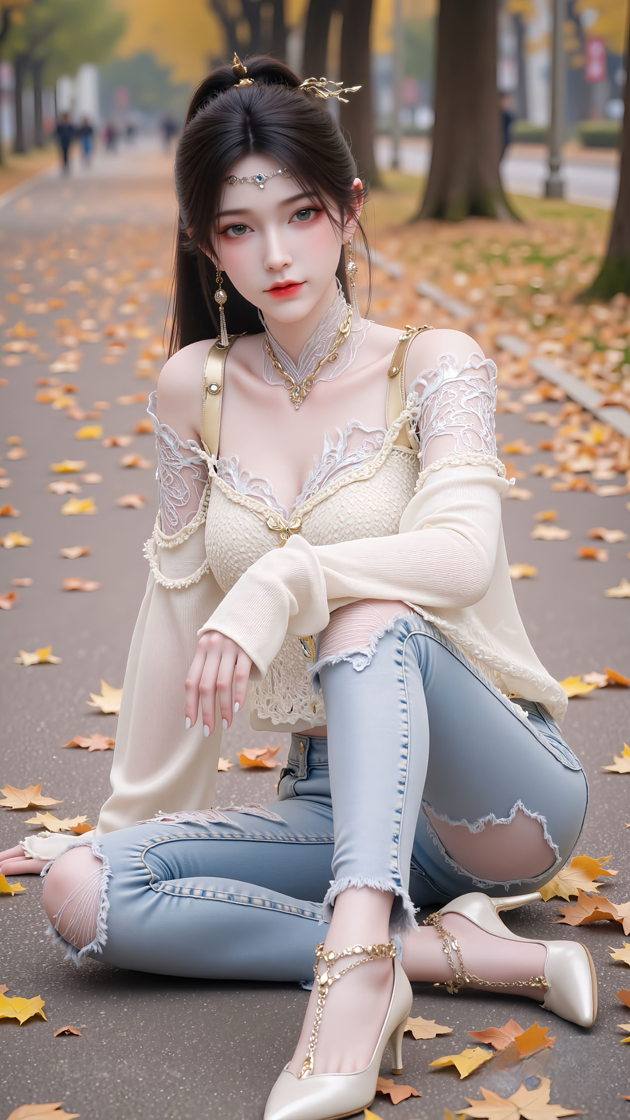 诛仙金瓶儿【精致美图】破洞牛仔裤，有点个性！​​​