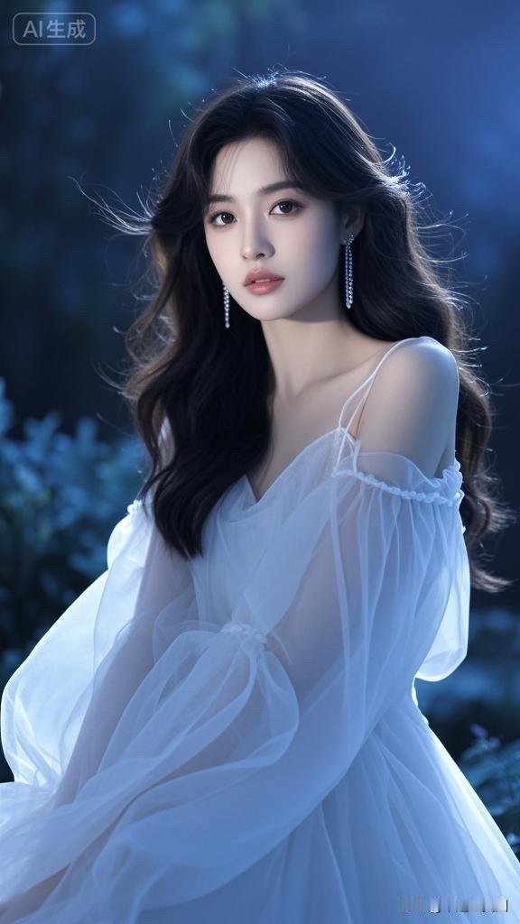 梦幻蓝调，温柔少女，AI生成，唯美瞬间