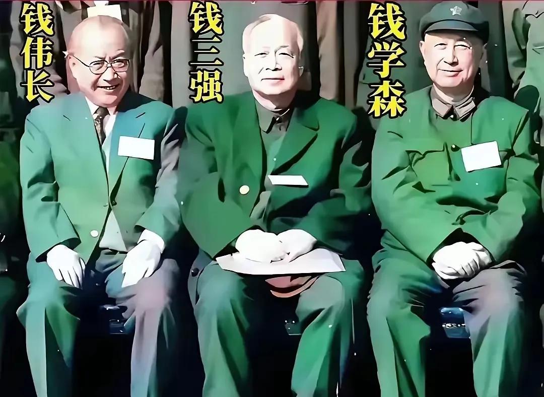 这张图片中的人物是被称作中国科技界“三钱”的钱学森、钱三强、钱伟长，三人都是新中