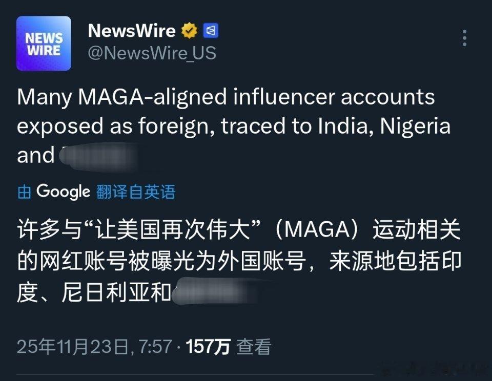 推特显示IP地址后，大家发现很多美国MAGA账号其实来自印度和尼日利亚，所以实际