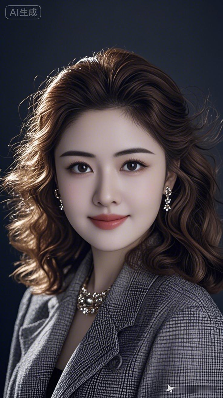 美女棕中长微卷发，时尚品牌衣着配精致饰品，大眼双皮高鼻梁，眼妆绝美，气质高贵典雅