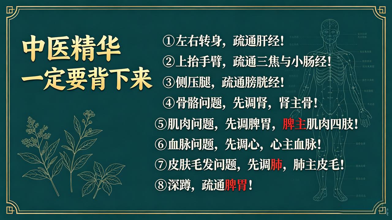 一定要背下来来的中医精华①只要左右转身，便是疏通肝经！②只要上抬手臂，便