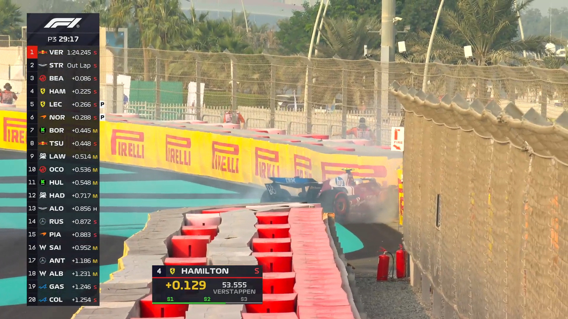 汉密尔顿在9号弯失控撞车，三练红旗！F12025F1阿布扎比大奖赛