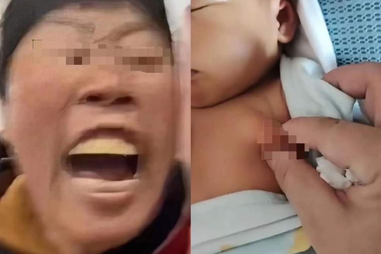 河南郑州一家产科病房里，产后六天的宝妈正在坐月子，婆婆突然冲进来捏了宝宝的胸口说