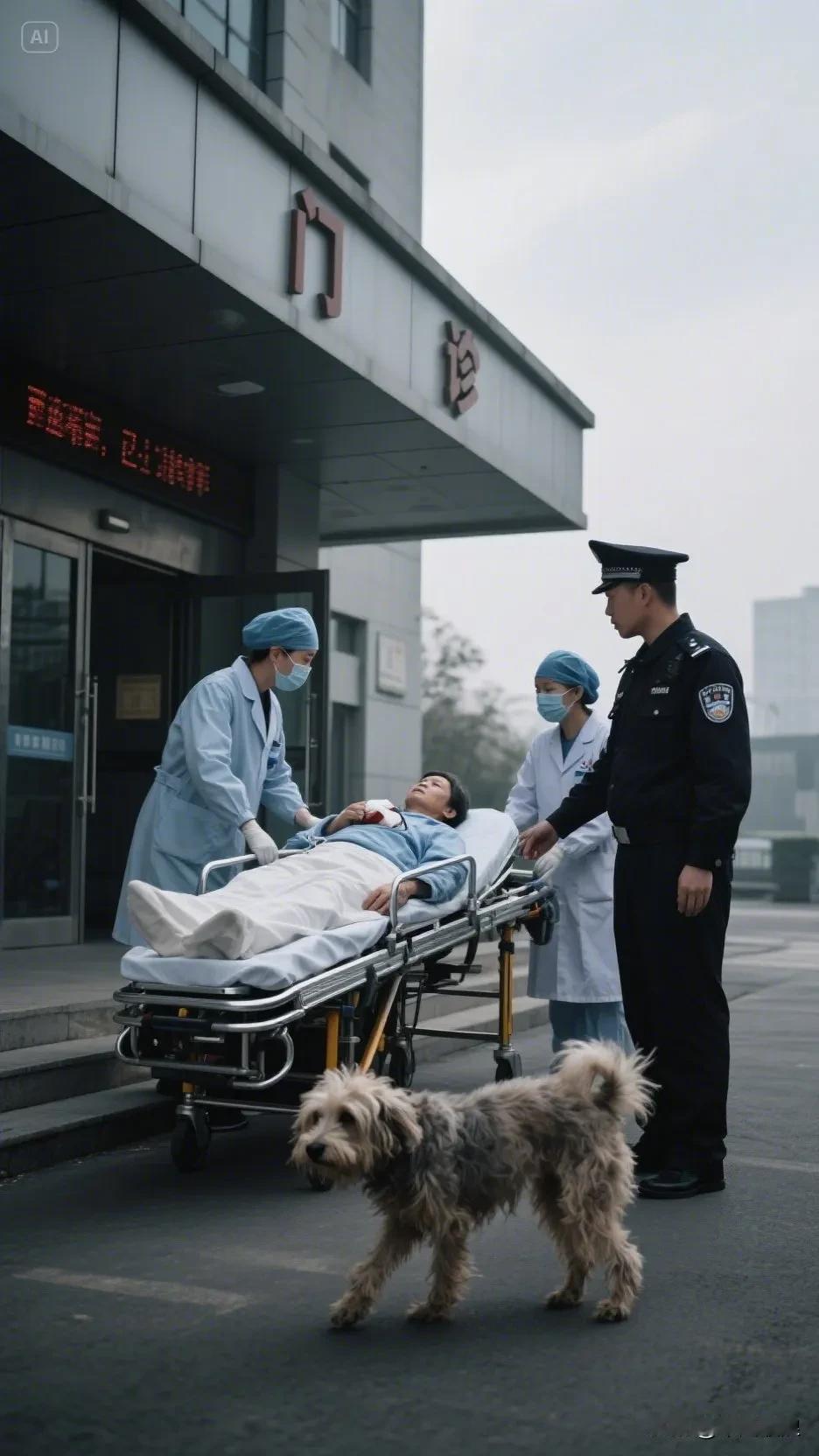 主人患病，被救护车送往医院。狗狗一路狂追了十多公里，也到了医院，可没想到保安却不