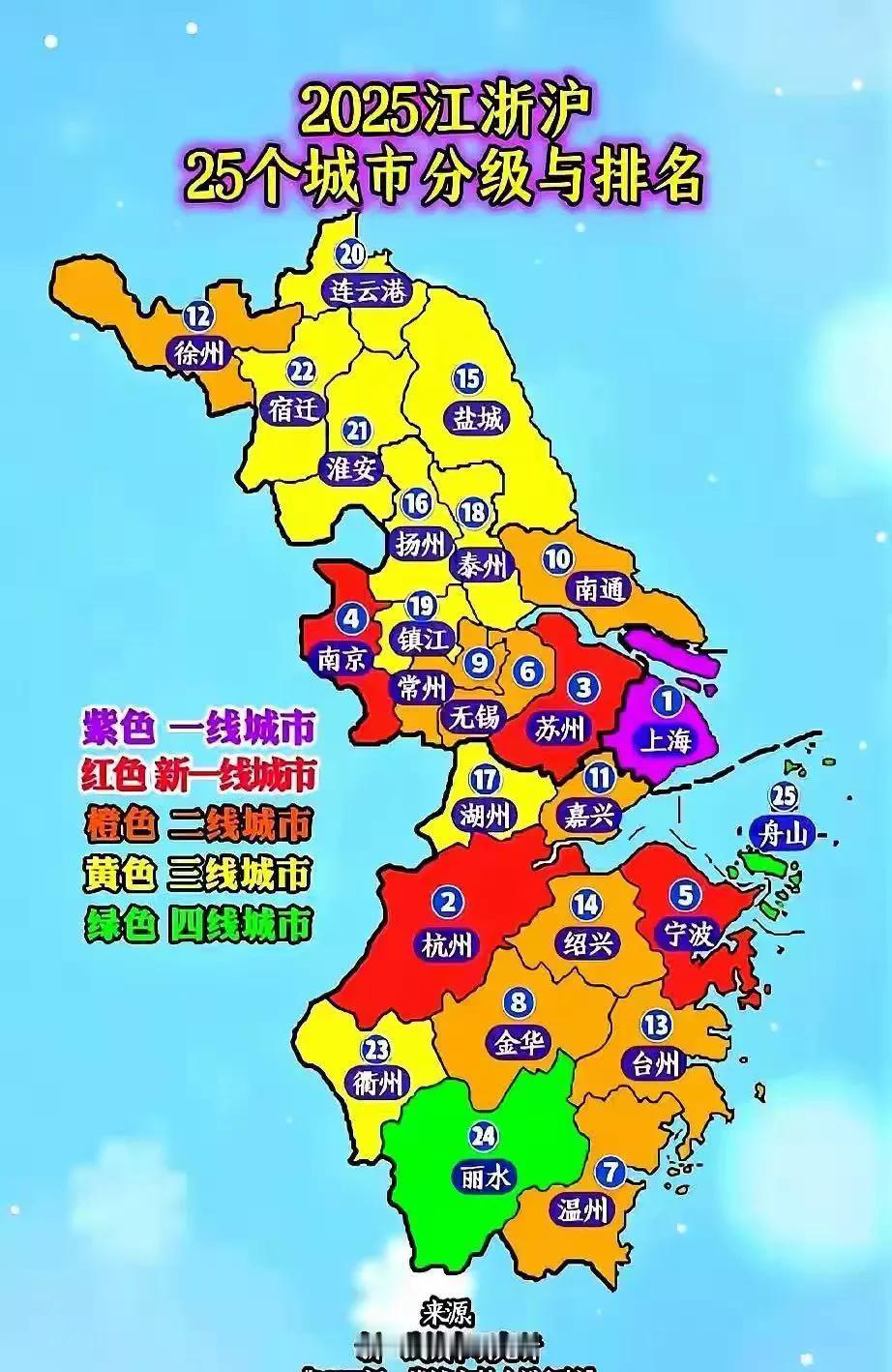 2025年江浙沪25个城市的分级与排名,以小号看来还是比较符合实际情况的。上海