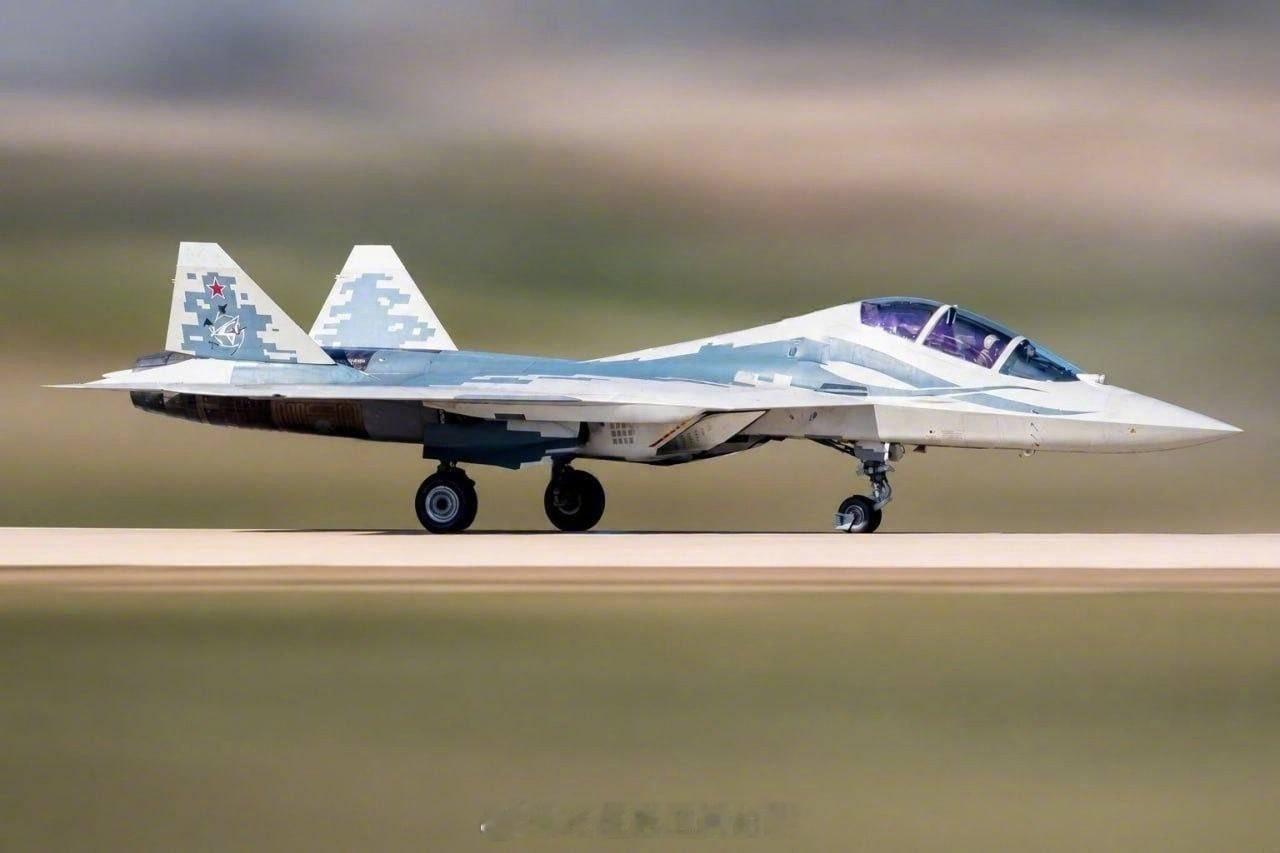 苏-57双座型战斗机的第一张照片，型号为苏-57D这架飞机是由T-50-4原型机