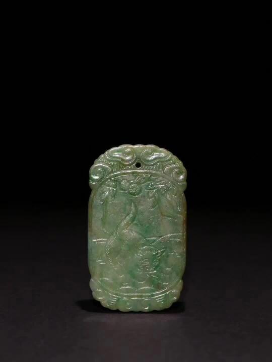清末 翡翠福寿牌子「旧藏」长6.4cm宽3.7cm