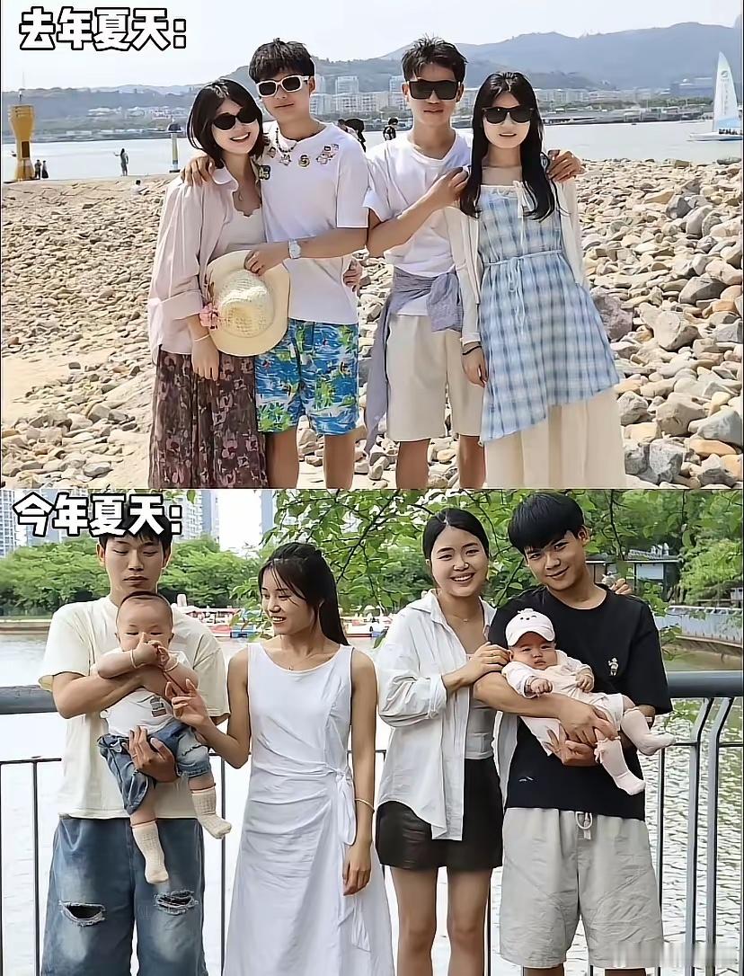 笑死了四个被娃摧残的幸福模样。