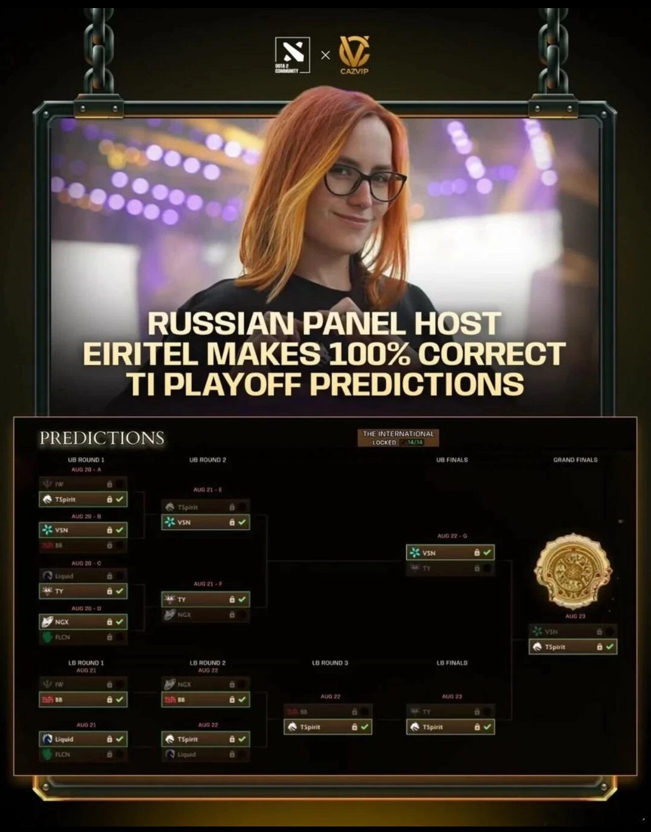 竟然有人100%预测了淘汰赛的预测，太牛了！dota2​​​