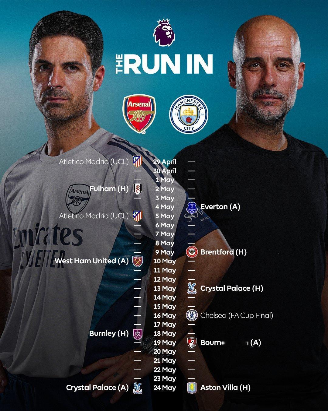 阿森纳&曼城赛程安排英超联赛阿森纳