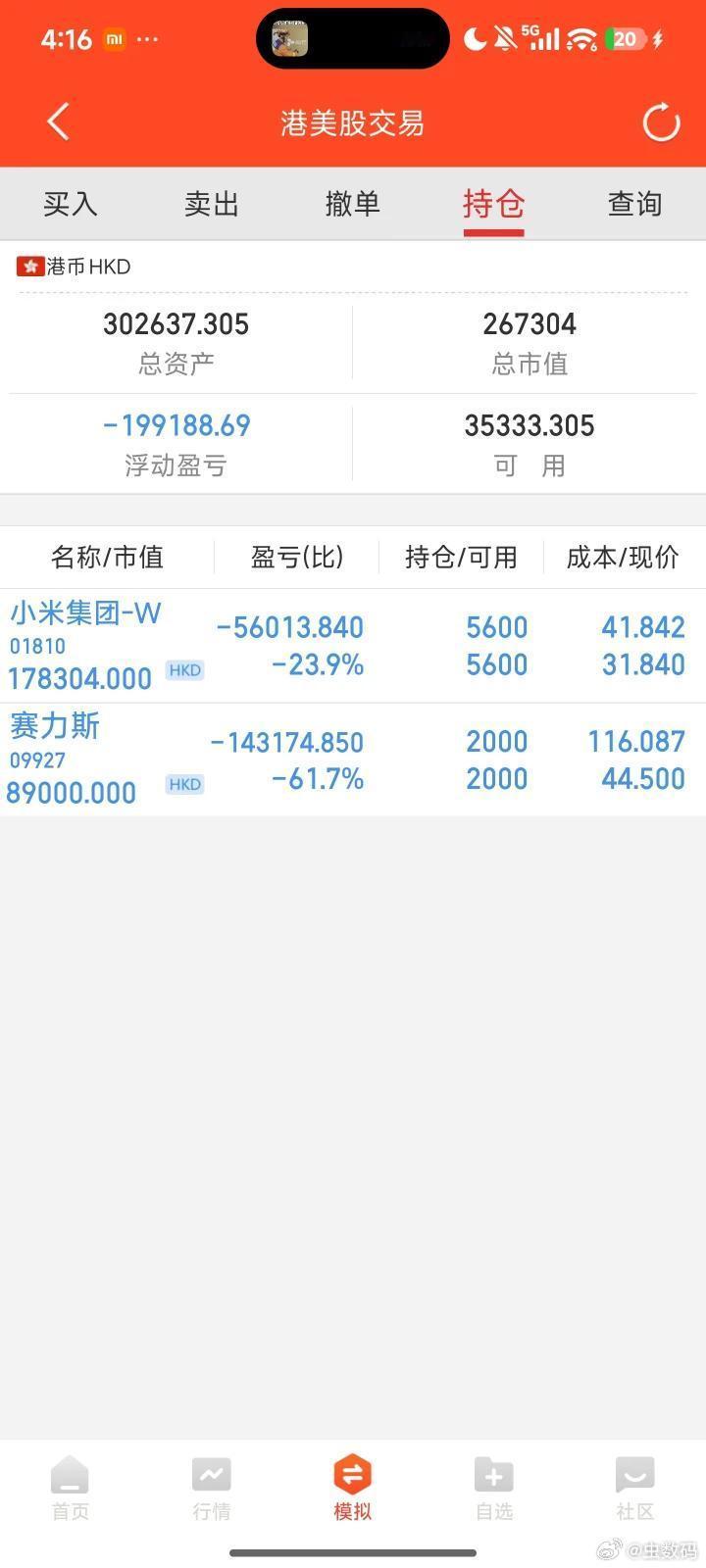 这位兄弟老惨了，同时买了小米和赛力斯股票。小米成本价41.8元，赛力斯成本价