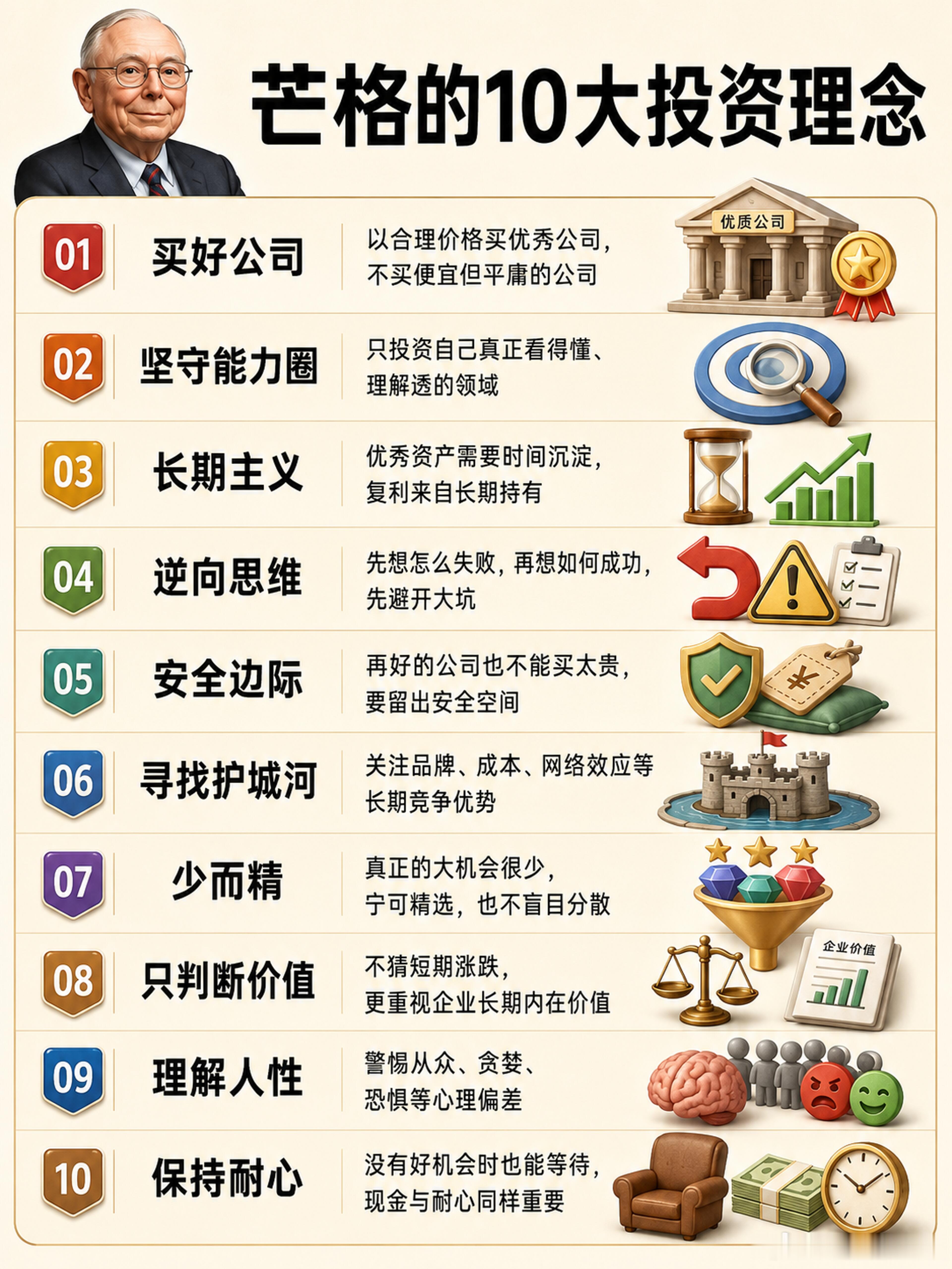 【一图看懂芒格的十大投资理念】投资财经​​​