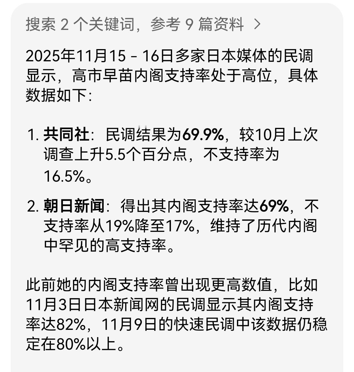 总体来说高市早苗自当选日本首相以来，她的民调支持率是相当的高，特别是参加了APE