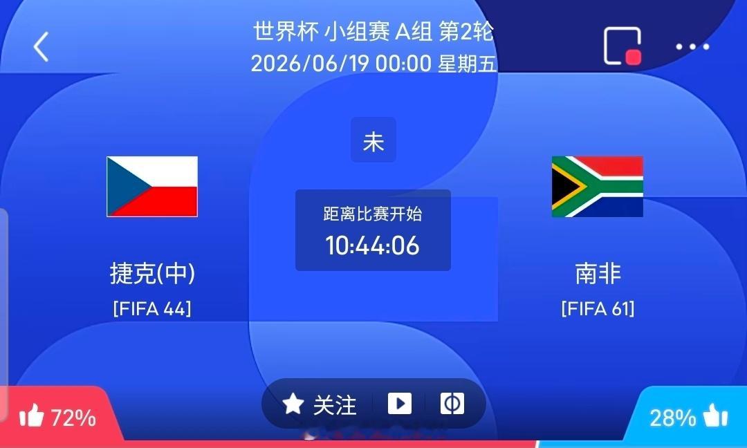 【足球】周四025世界杯方向：捷克vs南非世界杯：捷克VS南非时间：2026-0