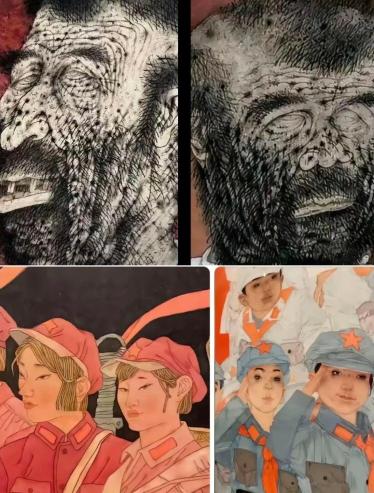 下面郑介绍下，下面的两幅画，上面一副的作者戴顺智，清华美院国画教授、央美硕士、研