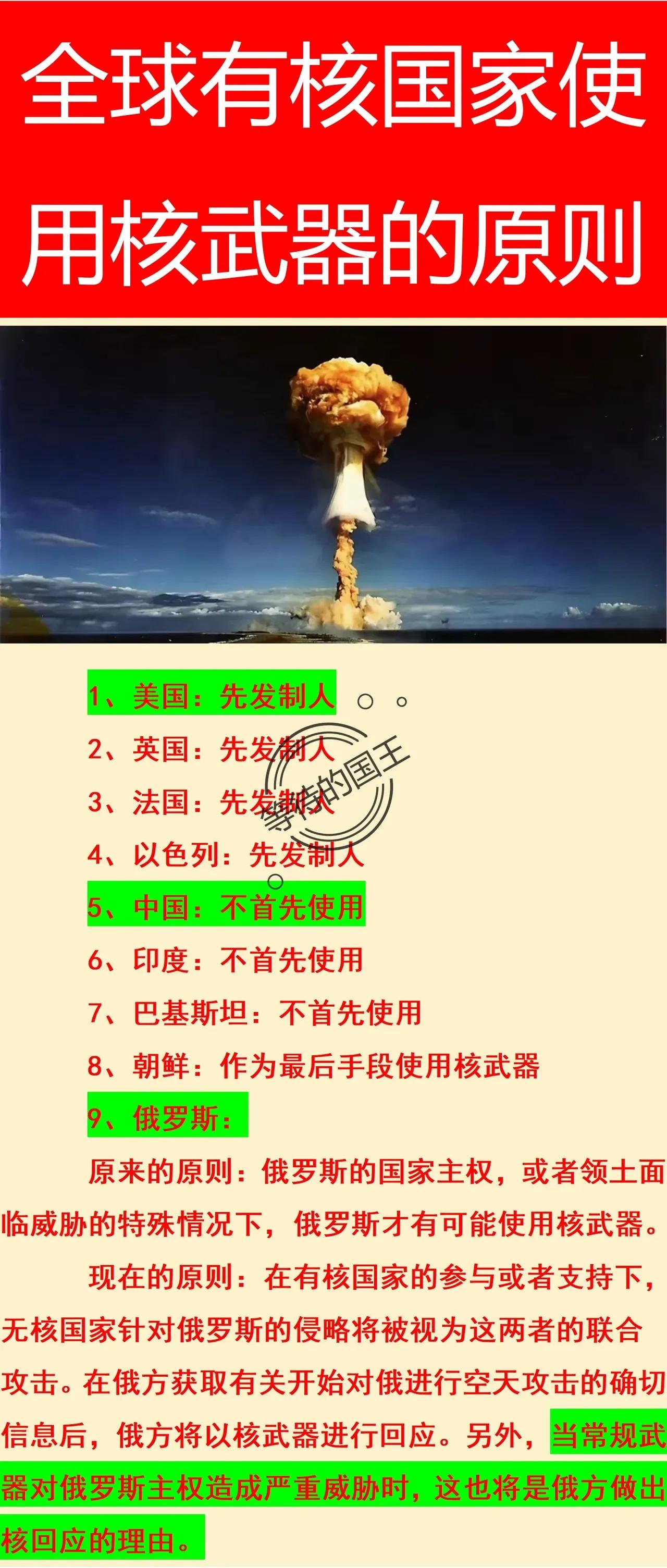 世界各国使用核武器的原则美国：先发制人印度：不首先使用核武器是目前全世