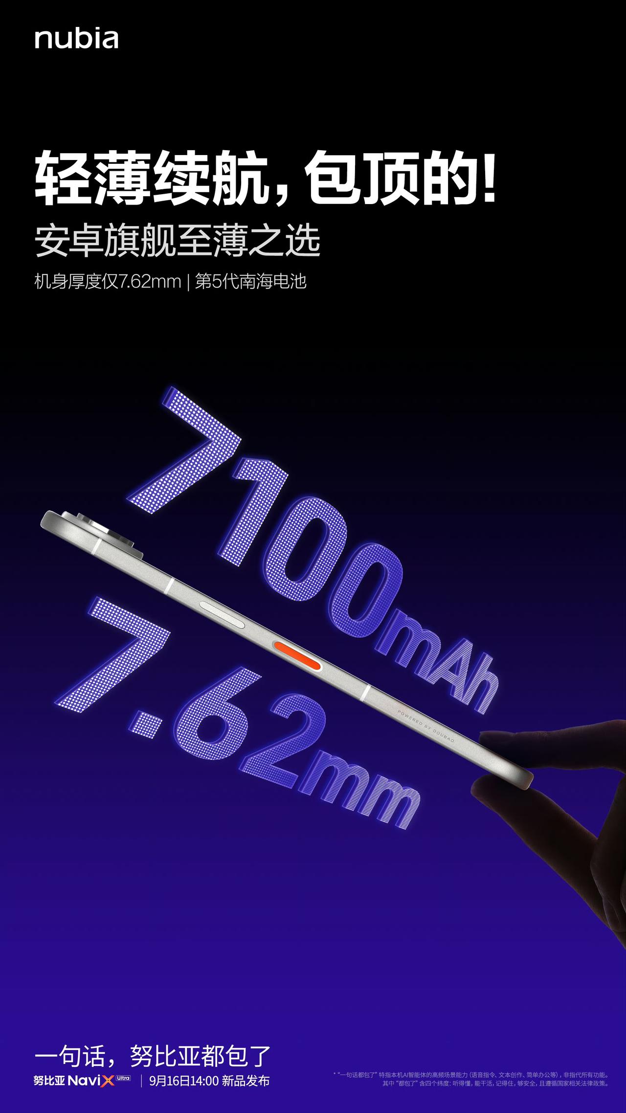 努比亚NaviXUltra豆包手机二代手感是真轻薄！仅7.62mm的纤薄机身里