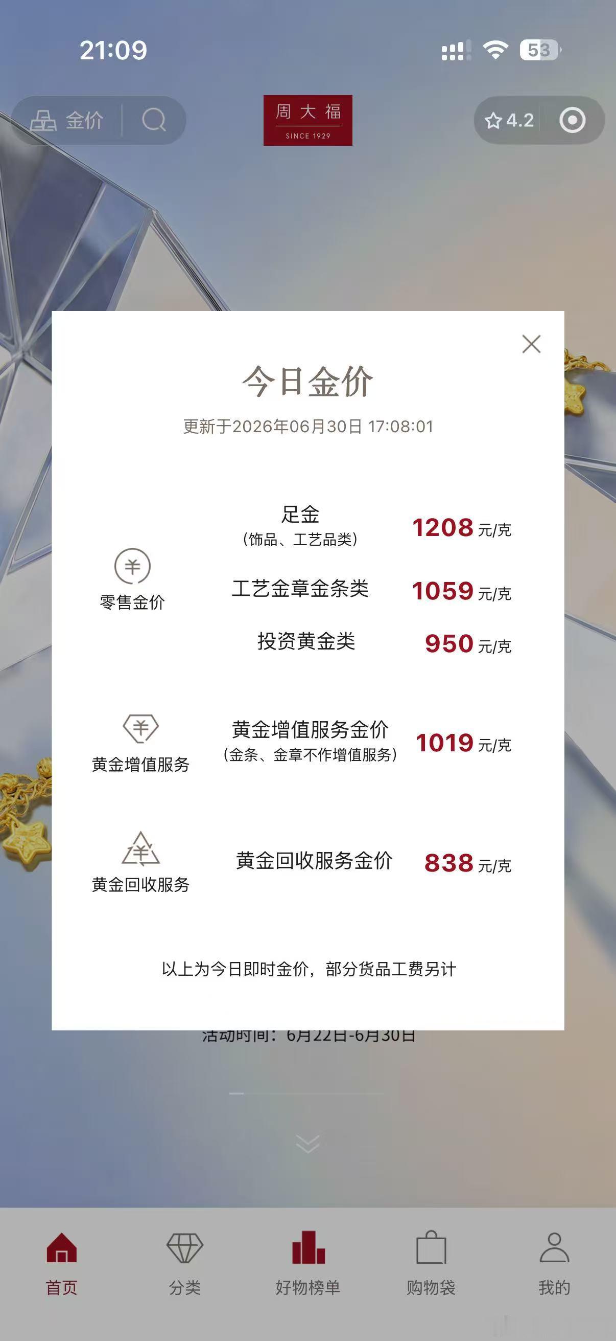 周生生老凤祥老庙金价跌麻了黄金涨跌都上热搜，金价还在一千元以上，不便宜。