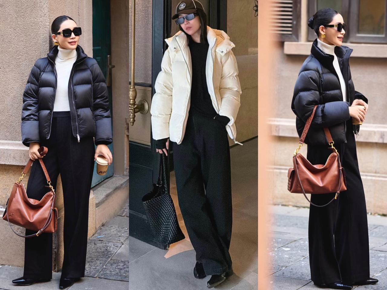 选择与裤子风格一致的鞋子搭配，整体更好看。比如黑色阔腿裤，搭配黑色长款大衣，整体