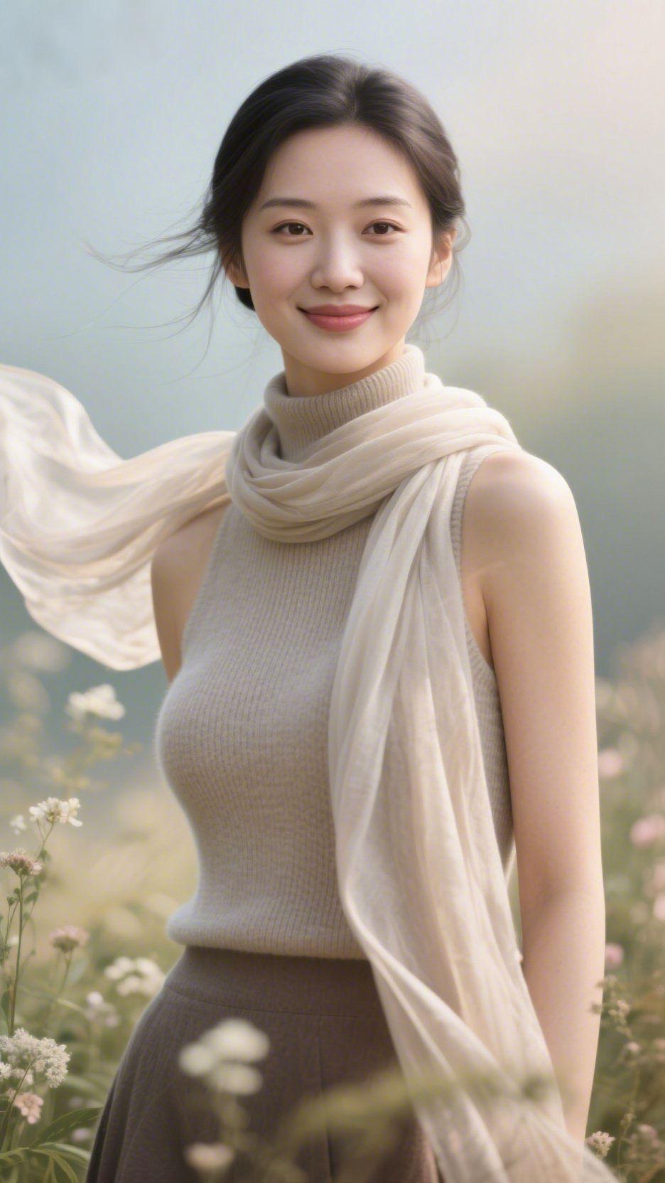 《风里的浅秋清柔》风携着草木的淡香漫过身侧，丝巾的纱缕轻擦耳际。我立在野菊与素