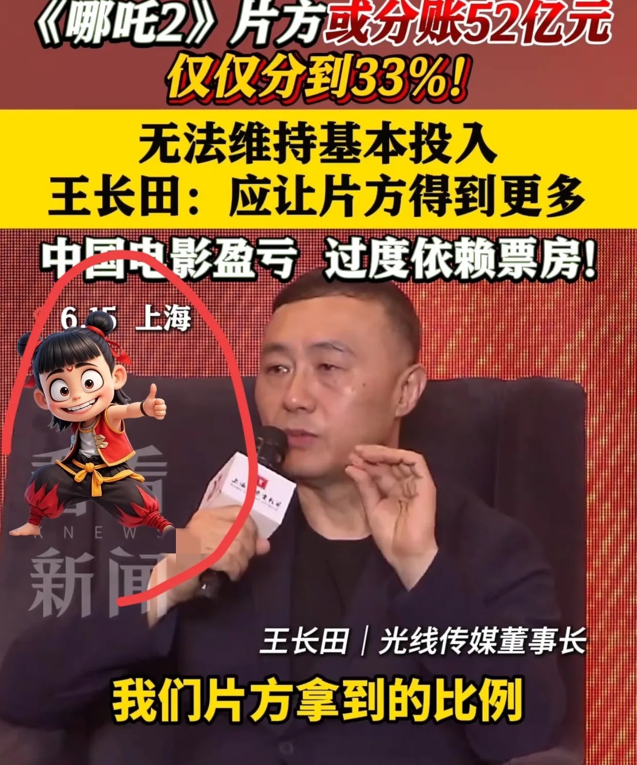最让人担心的事儿还是发生了《哪吒》收益出了，票房158亿饺子导演还没发言，制