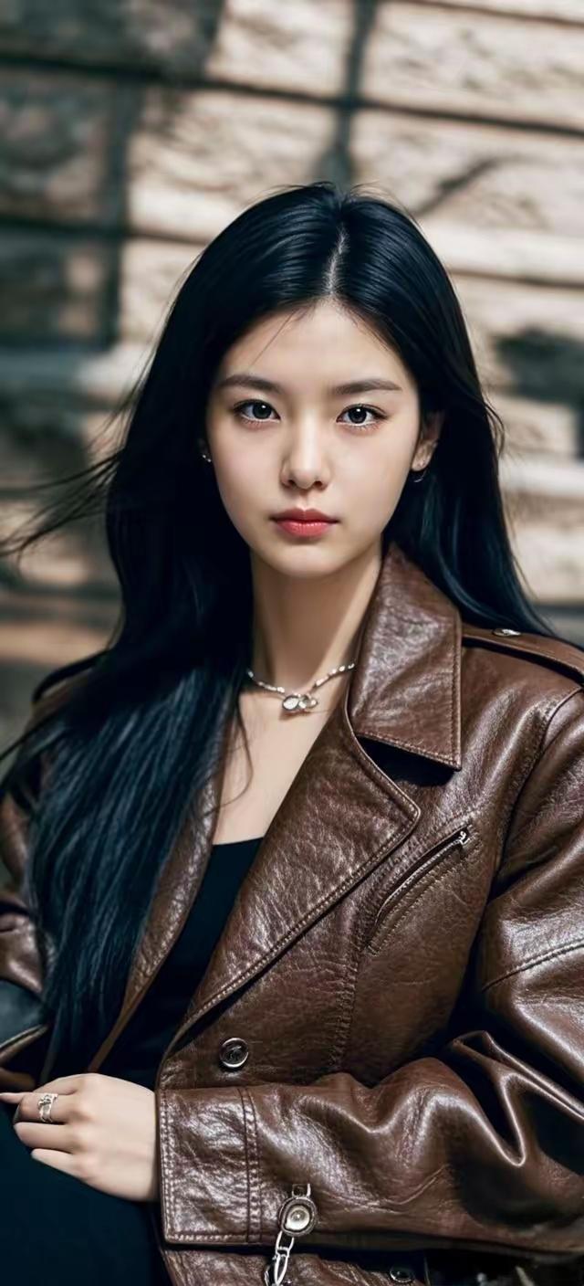 棕色皮夹克搭配黑色内搭，简约又帅气，完美展现都市女孩的时尚感！