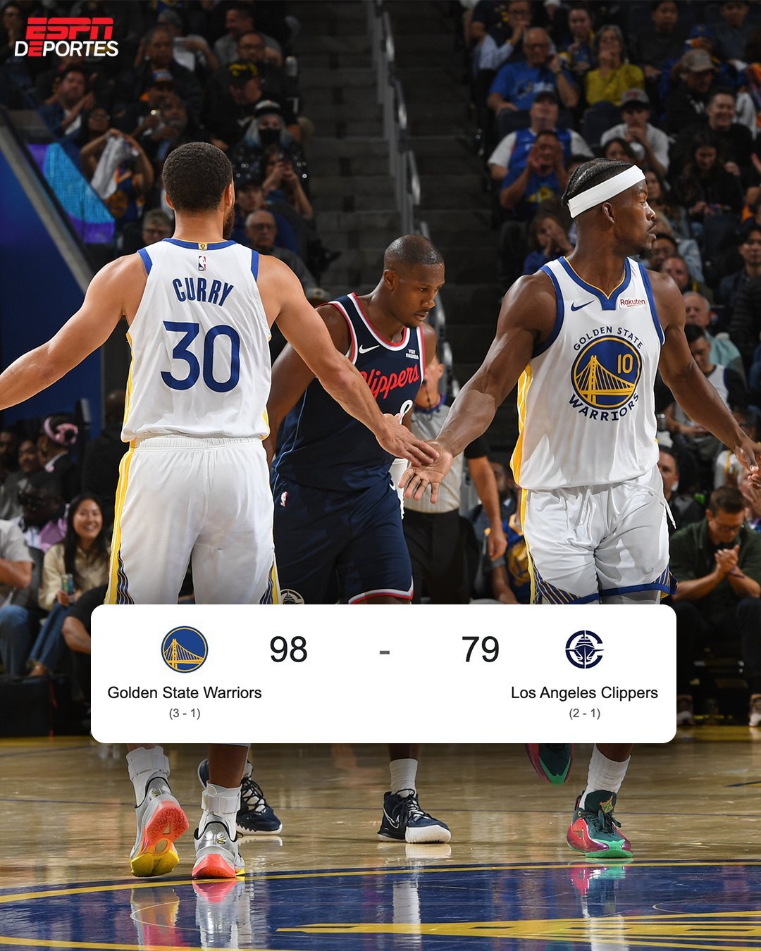 洛城双雄均不敌金州勇士！勇士98:79兵不血刃战胜快船，升至西部第三！哈登伦纳德