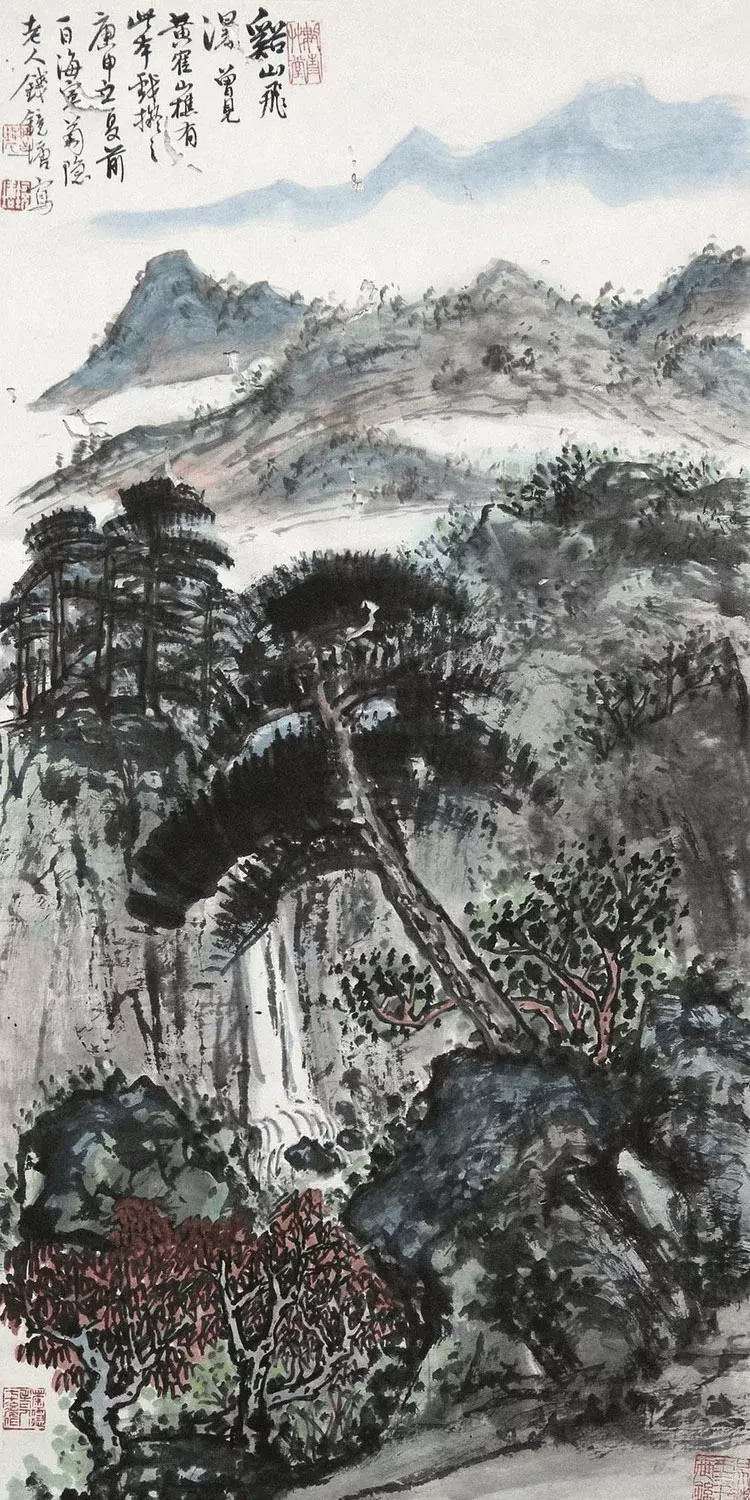 钱镜塘山水画。钱镜塘（1907—1983），原名钱德鑫，字镜塘，以字行，晚号菊隐