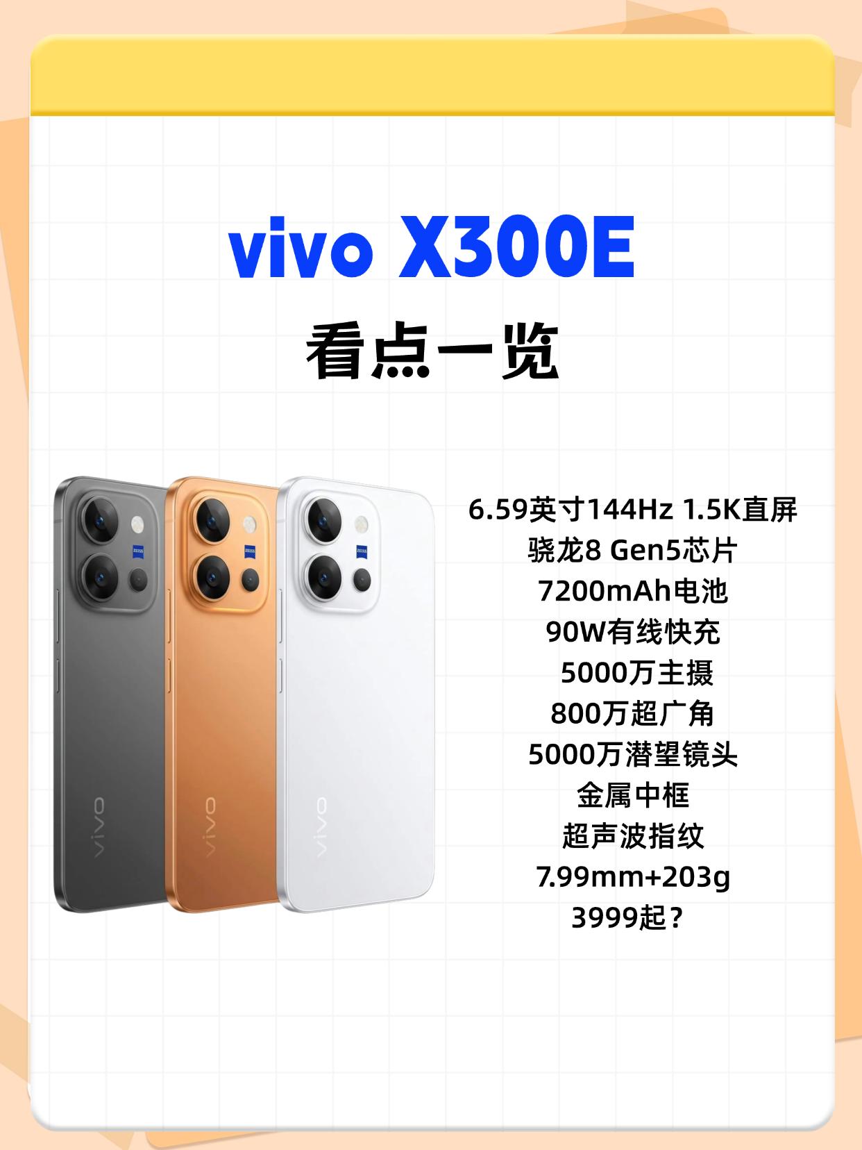 vivoX300E正式官宣咯，按照E型号往往入手门槛更低的定位，这手机走的应该