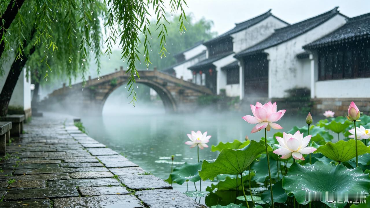 上联：清风柔雨荷花俏下联：碧水轻烟柳叶娇