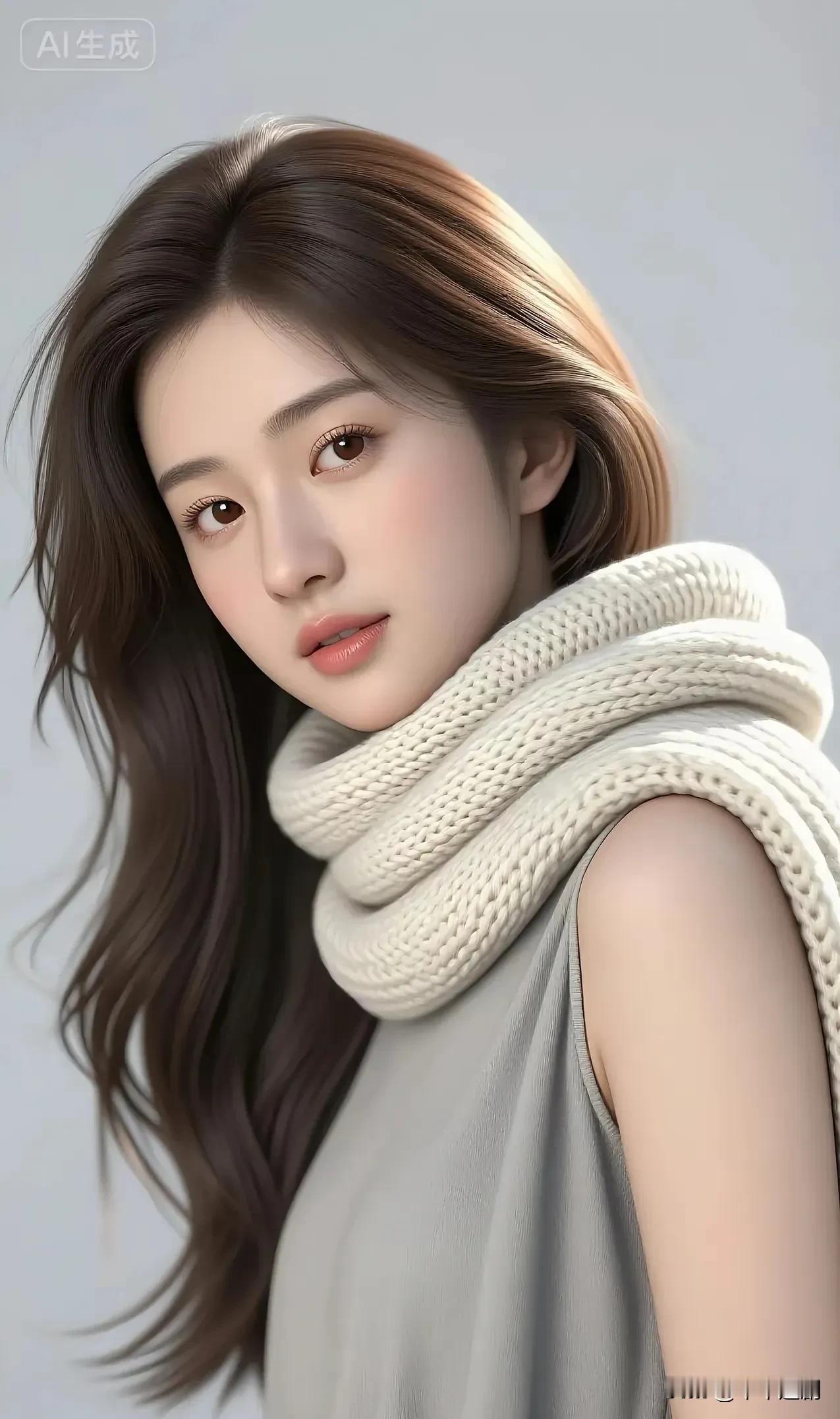 米白针织围巾裹住初冬的温柔，浅灰调里藏着清冷又软糯的氛围感❄️知性围巾照温柔