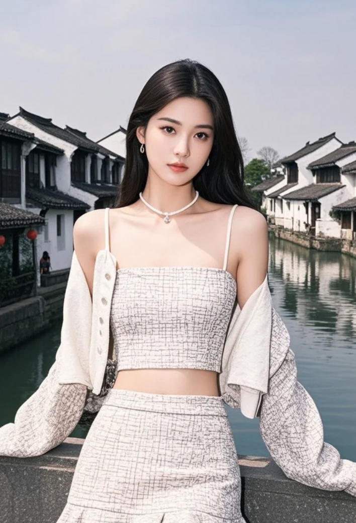 她的宁静，与水乡的晨雾融为一体。
