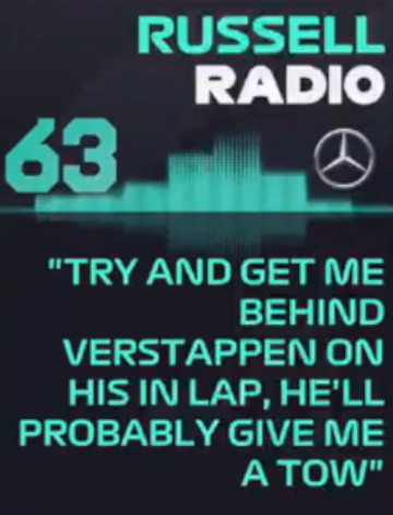 拉塞尔：放车的时候把我放我在维斯塔潘回场圈后面，他可能可以给我个尾流F12025