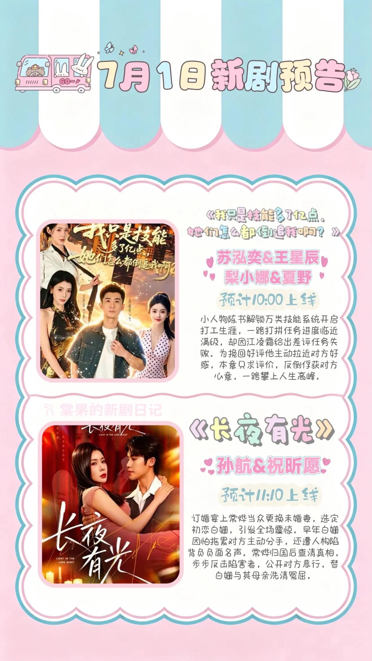 🔥📺7月1日新剧预告合集✨🔥1.《我只是技能多了1亿点，她们怎么都倒