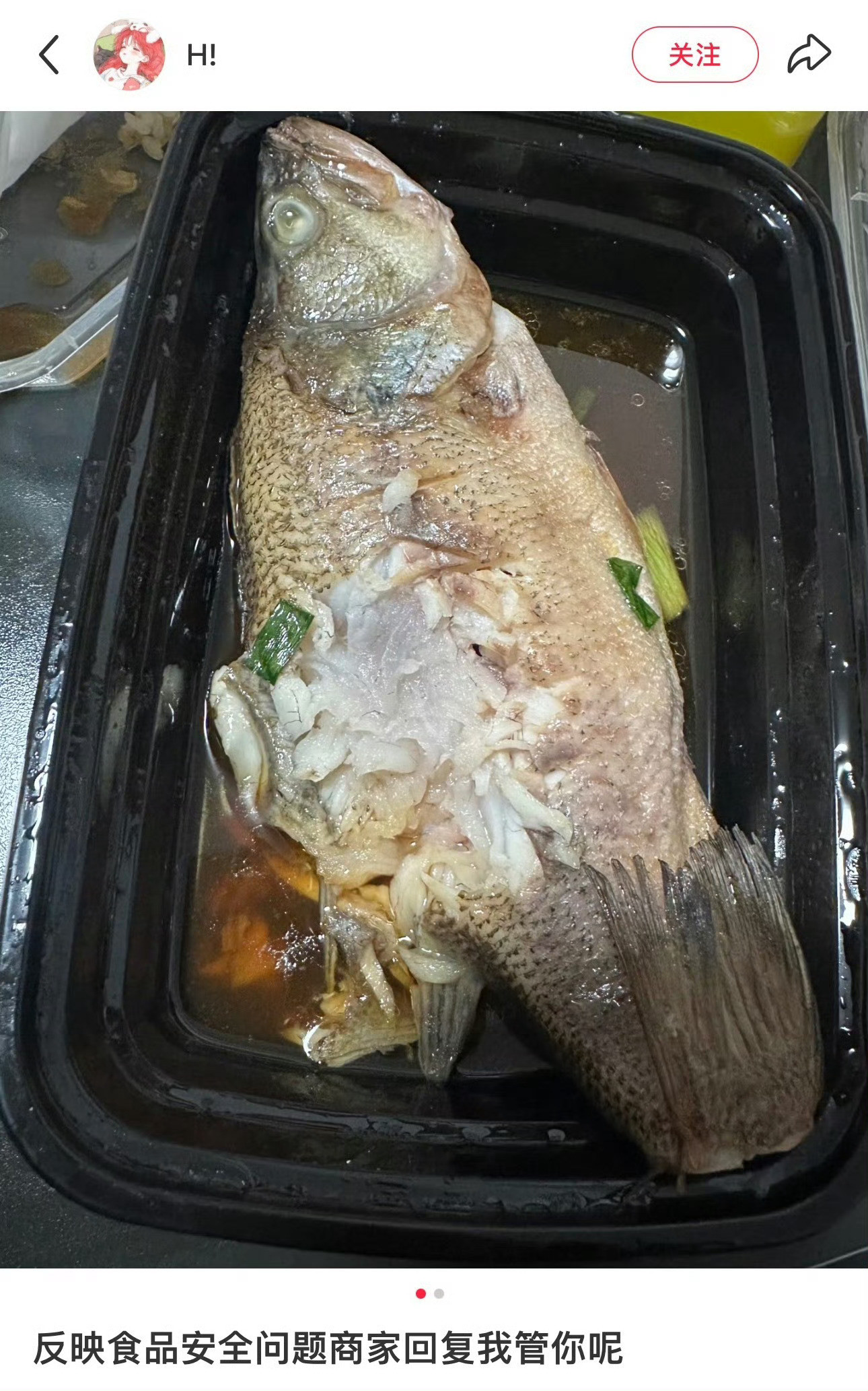 宁波孕妇新四方买到不熟的鱼商家回复我管你呢网友“H!”发帖投诉：在某团点外卖买