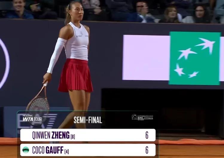第一盘就打了1小时15分钟，比赛太激烈了。WTA1000罗马站半决赛对阵高芙第一
