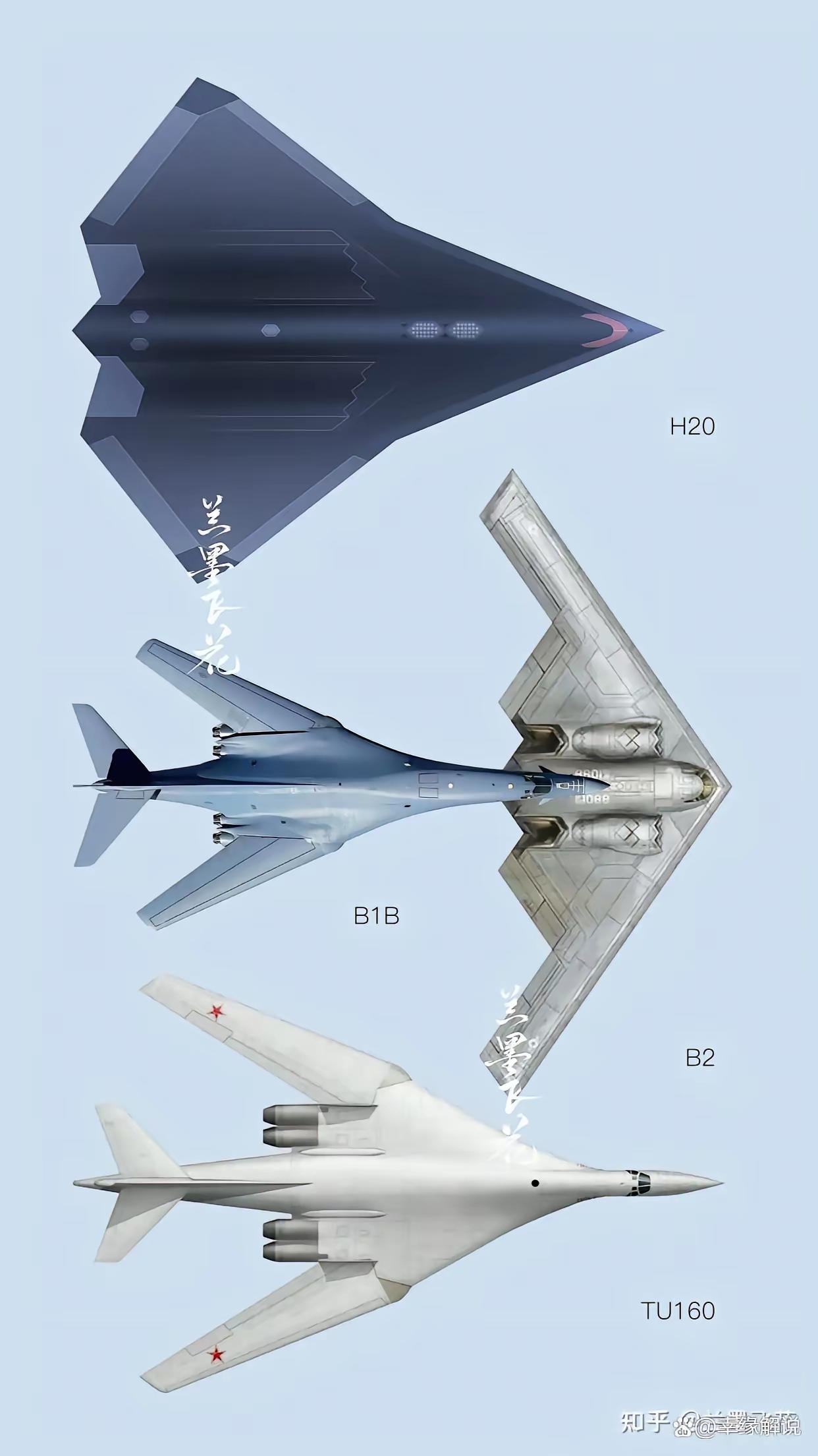 中美俄战略轰炸机如图，期待最后一块拼图H-20的亮相和服役。一旦亮相，将全面碾压