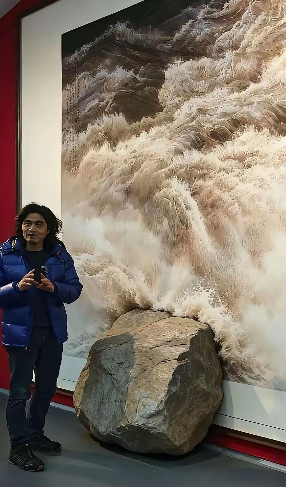 这黄河水画的还是ai制作的？第一眼，还以为那浪花要从纸上溢出来了，逼真的无比。