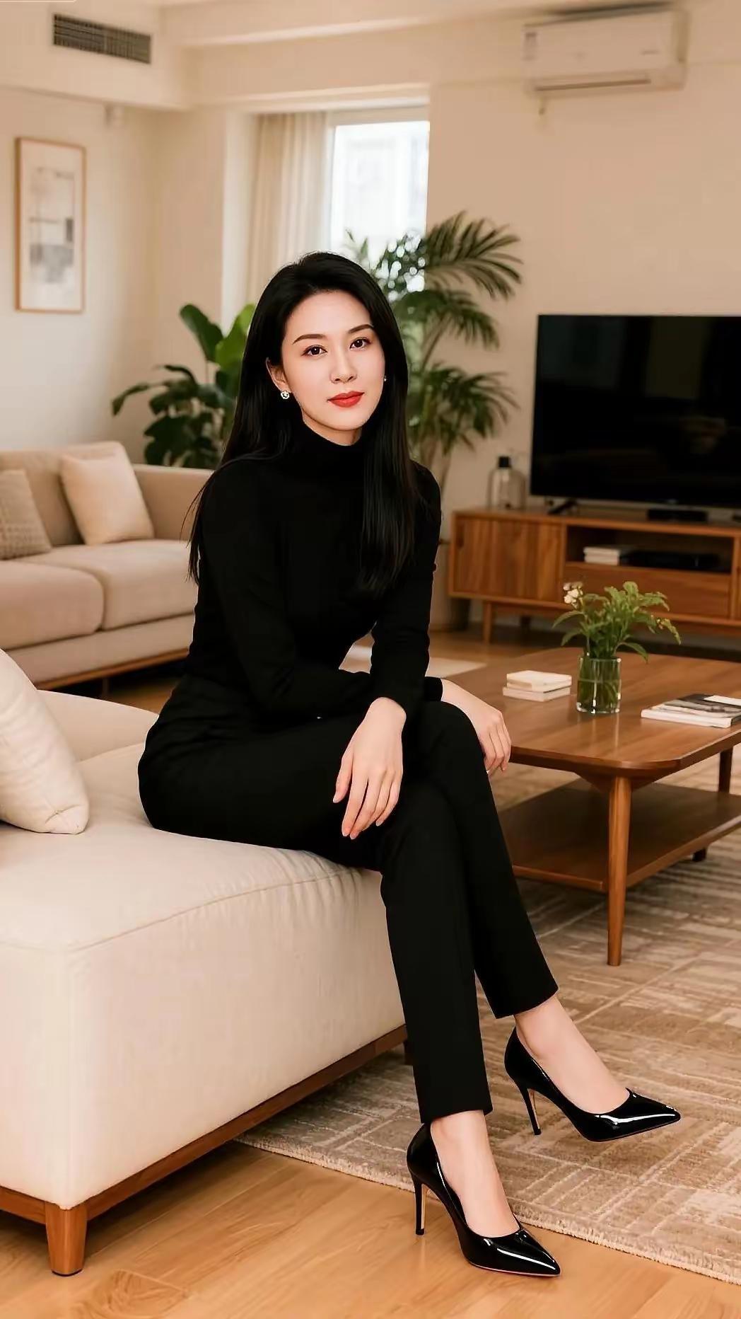 黑色最猛彰显女性都气质了，这身套装搭配什么颜色的外套好呢？气质黑裙搭配简约黑装