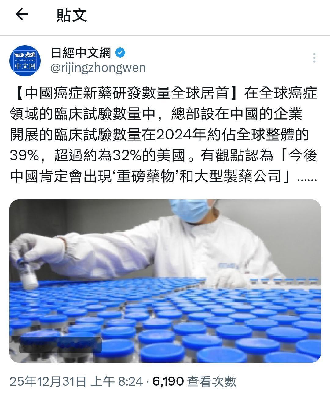这无疑是今天的最好消息！根据日经中文网的报道，在2024年开展的癌症新药临床