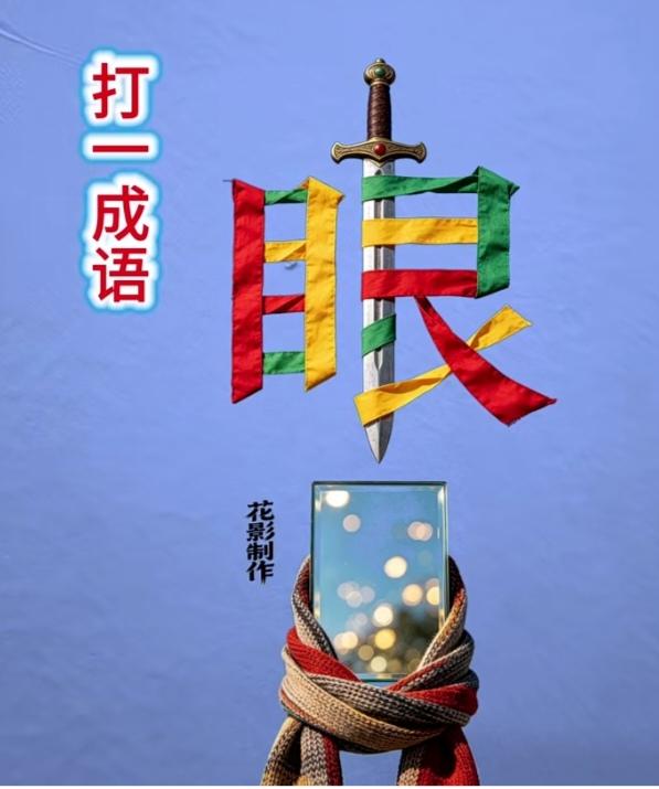 〔看图猜成语〕图中画面真美丽；有个水杯和眼字；眼字中间被剑穿；杯外围个小