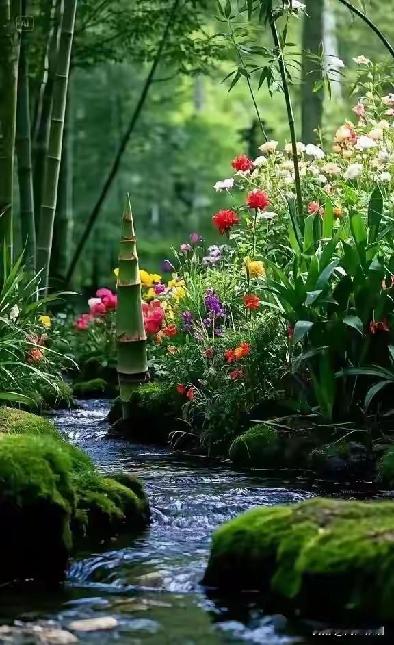 《如梦令·春意藏欢》晓岸风轻云软，芳草青青铺遍。春意暗藏欢，翠色纳来