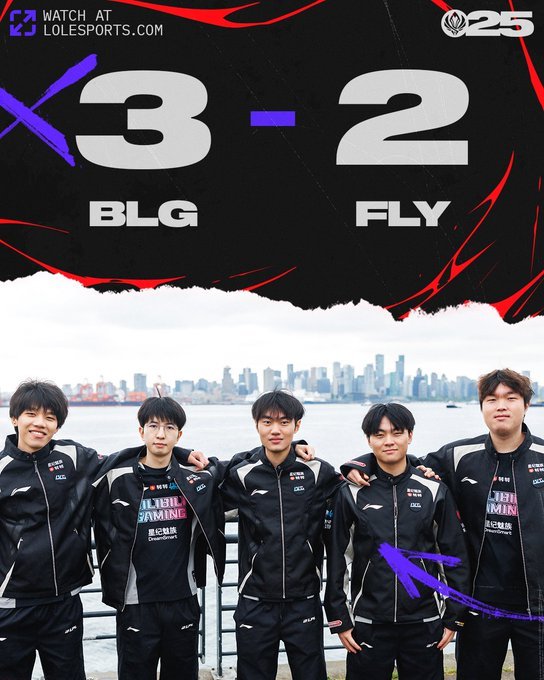 BLG战胜Fly虽然过程一度惊心动魄，但BLG最终还是挺住了，以3-2战胜北