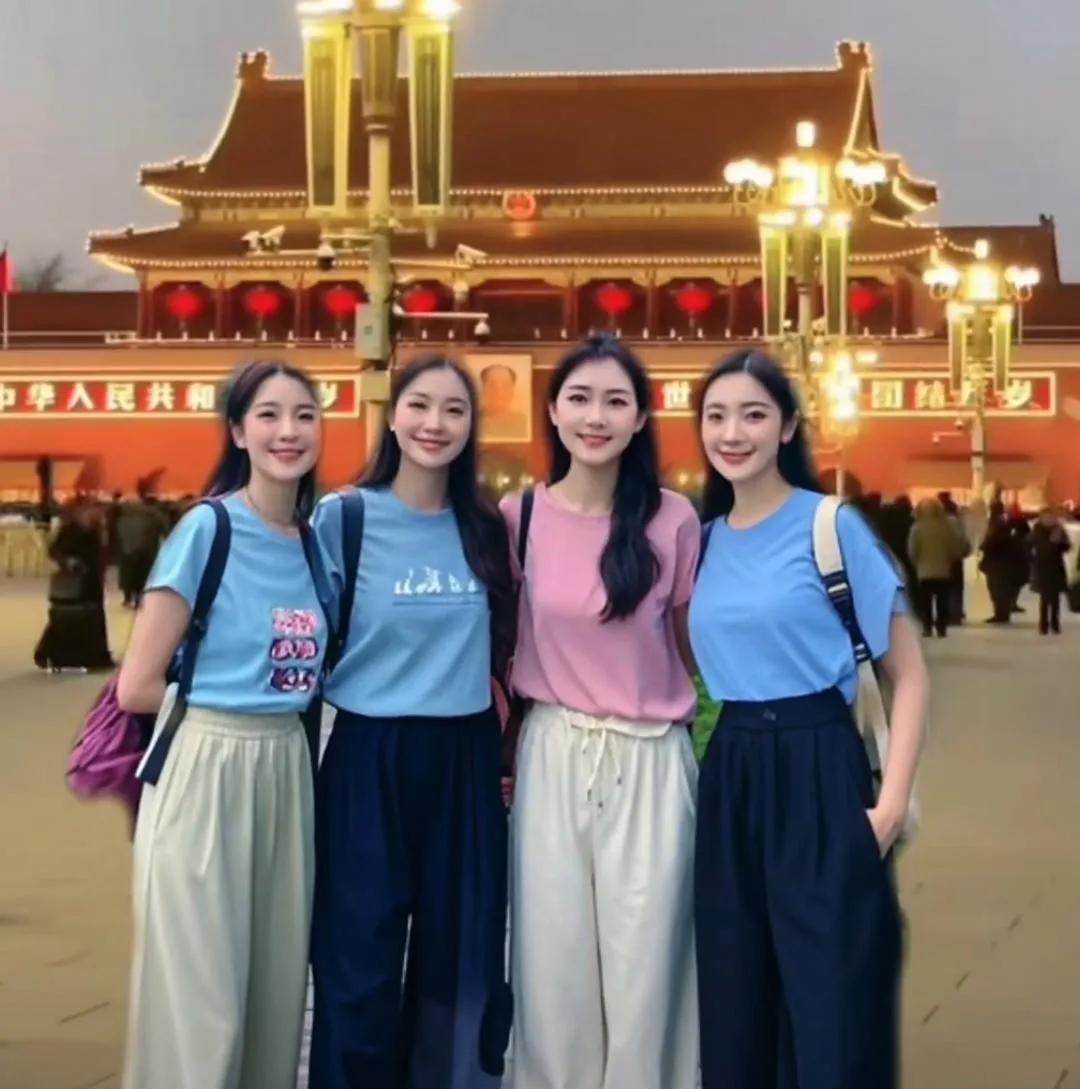 天安门突然发现4个美女，个个好身材，美丽动人#