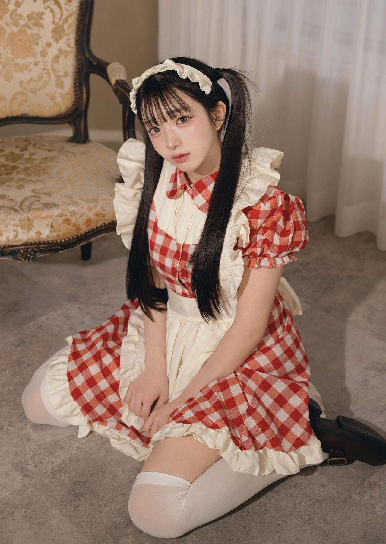 复古少女风，红白格子连衣裙，甜美可爱！